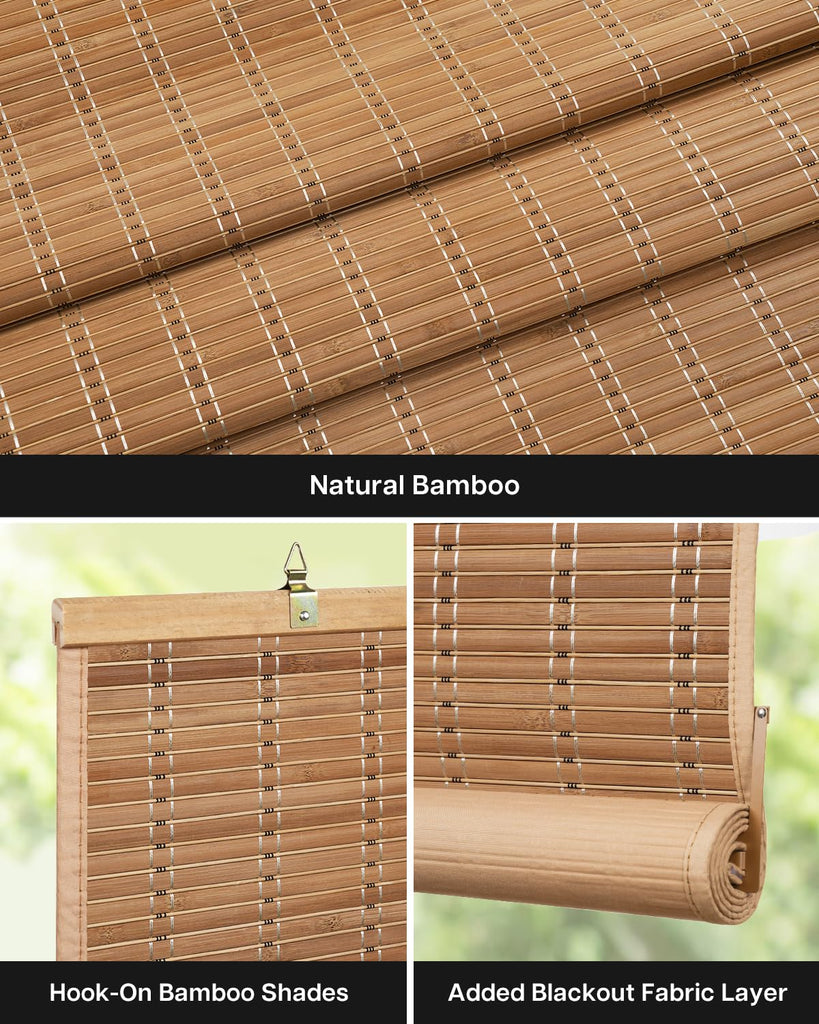 Blackout Bamboo Roller Shades, 25" x 72", Brown206