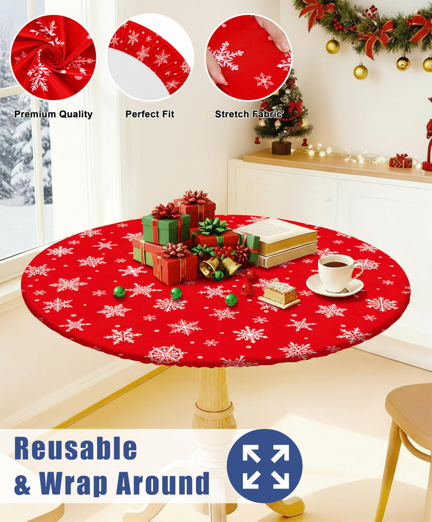 Round Spandex Christmas Fitted Tablecloth for 57"-68" Tables
