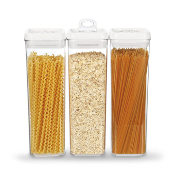 Flip Tite TALL Storage Container with Lid 4" Air Tight Easy Open Ring Top, Clear Acrylic Skinny Canister Jar for
