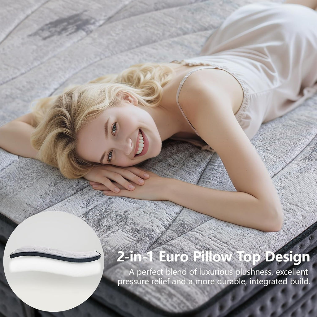 14 Inch California King Mattress, Gel Memory Foam Hybrid Mattress - Pocket Springs with Zoned Lumbar Support &