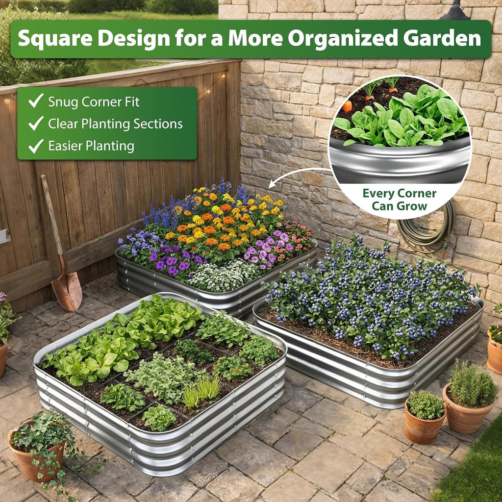 Square Galvanized Raised Garden Bed 4x4 ft - Heavy Duty Metal Planter Box for Vegetables & Flowers,Herb- 12" Deep