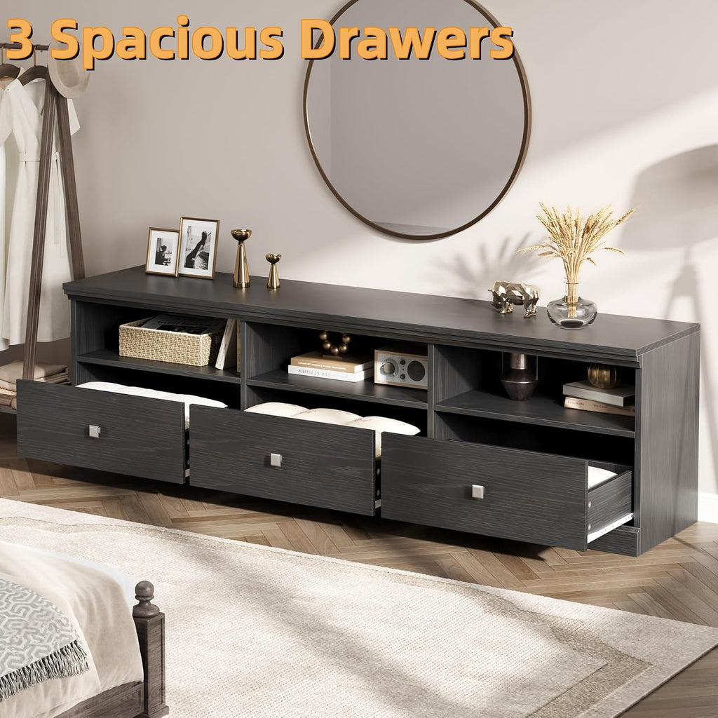 70in TV Stand for TVs up to 80", Mid Century Modern Entertainment Center with Storage Drawer and Open Shelves, TV