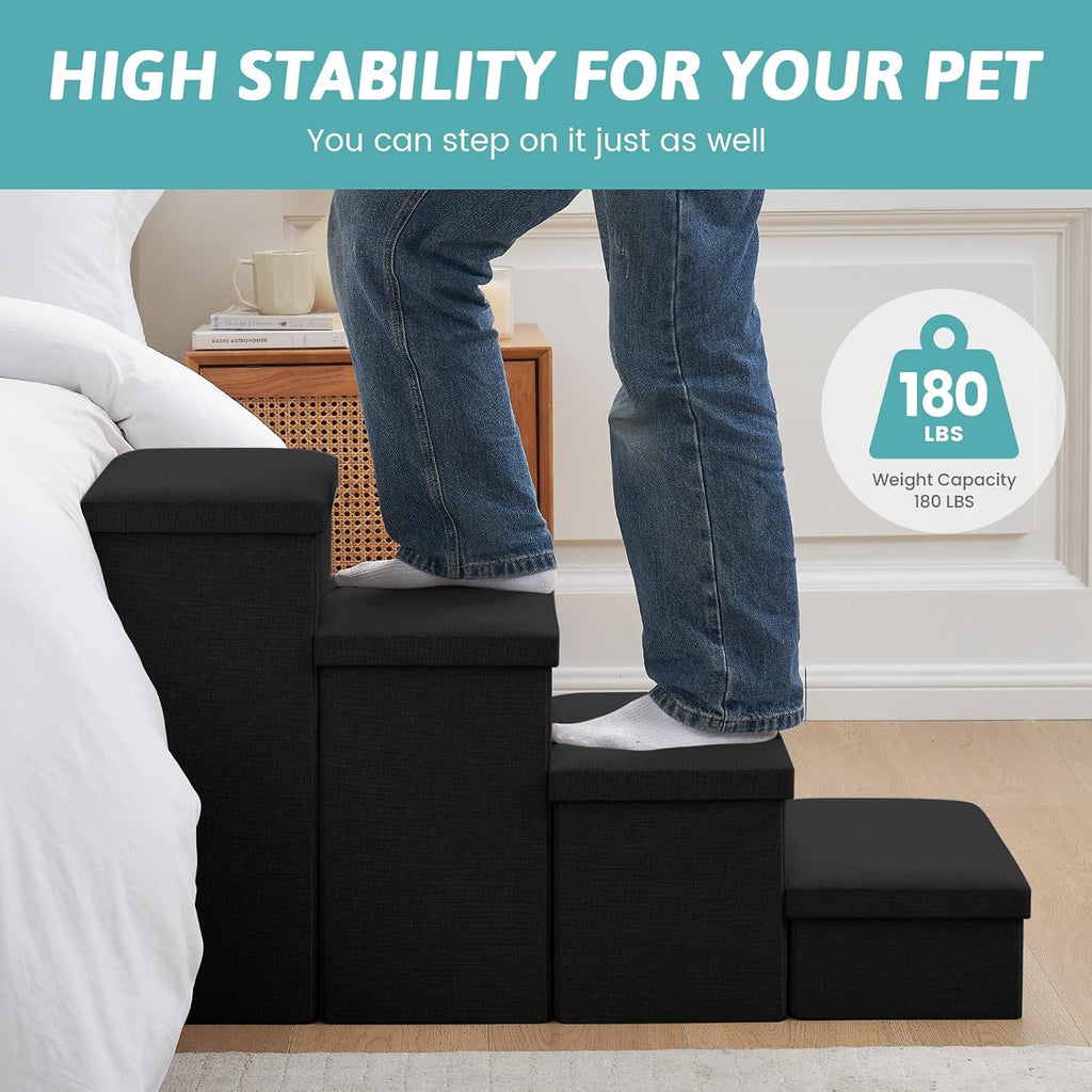 Dog Stairs with Storage, 16.7" H Wider Dog Steps, 3-Step