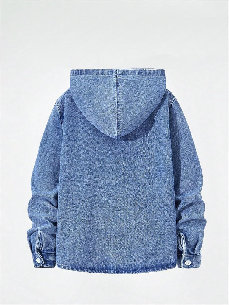 Boy's Hooded Denim Jacket Single Breasted Jean Coats Outerwear
