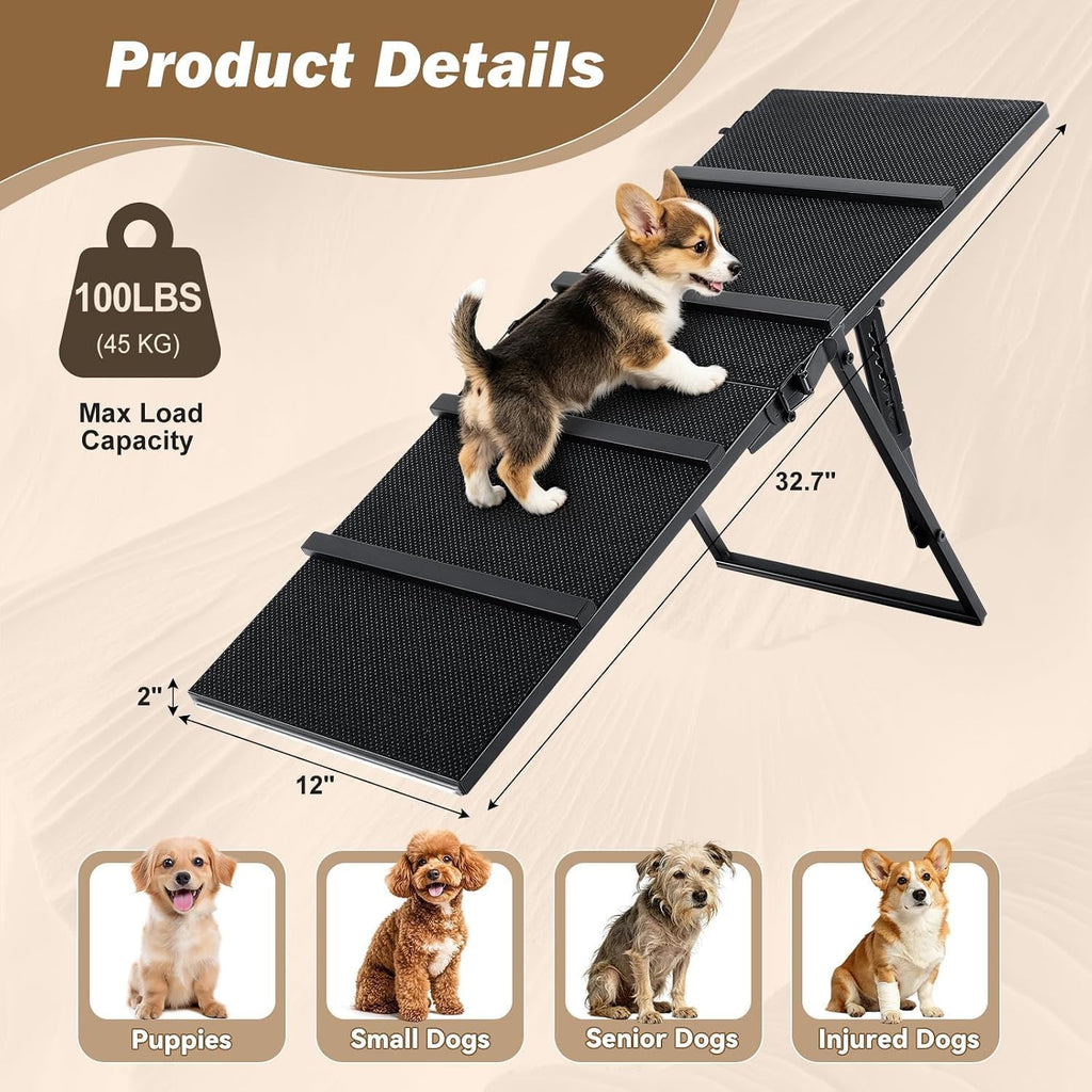 Metal Dog Ramp for Couch, Foldable Pet Ramp for Small Dogs 100 LBS