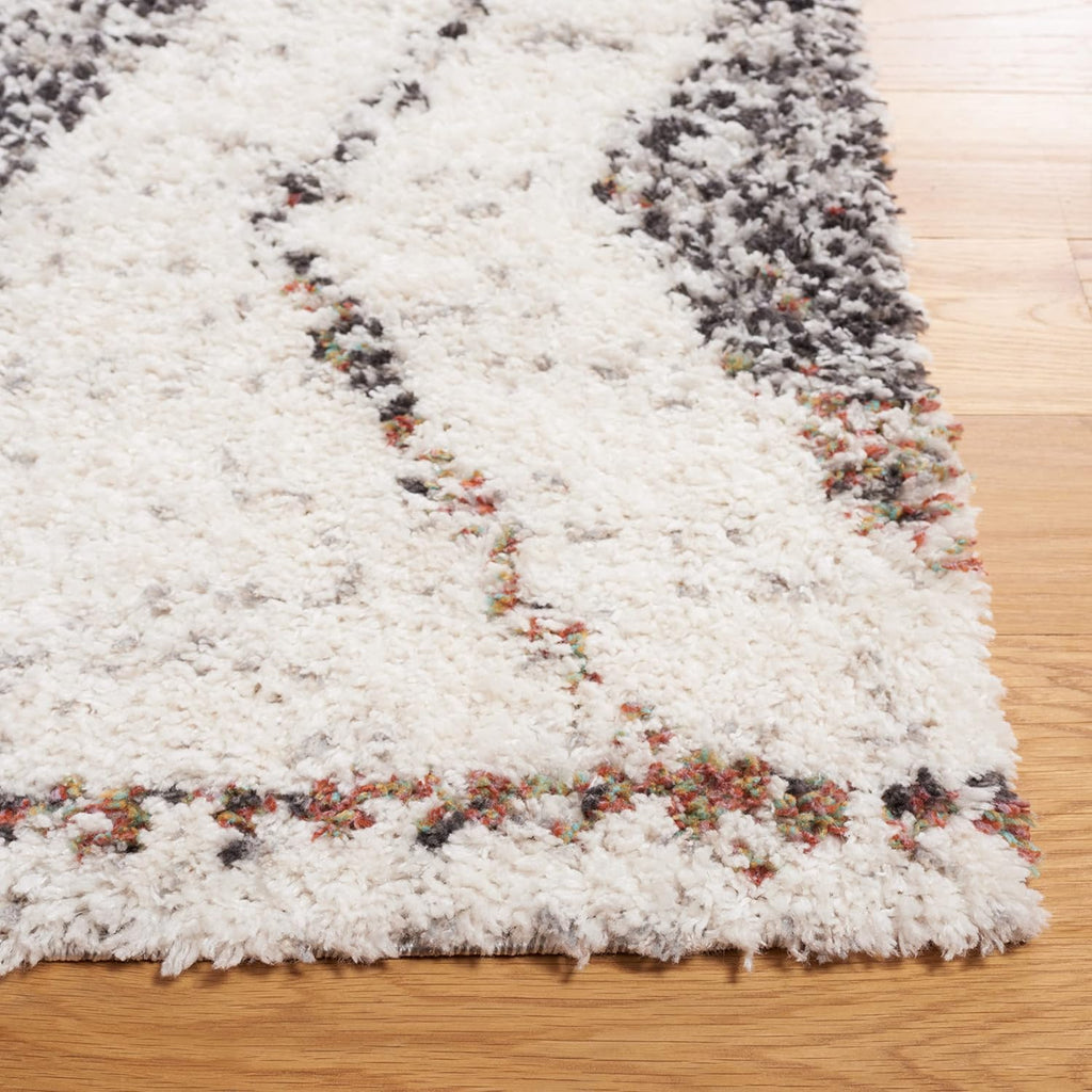 Jericho Shag Collection Area Rug, Ivory & Black, Moroccan Boho Design, Non-Shedding & Easy Care