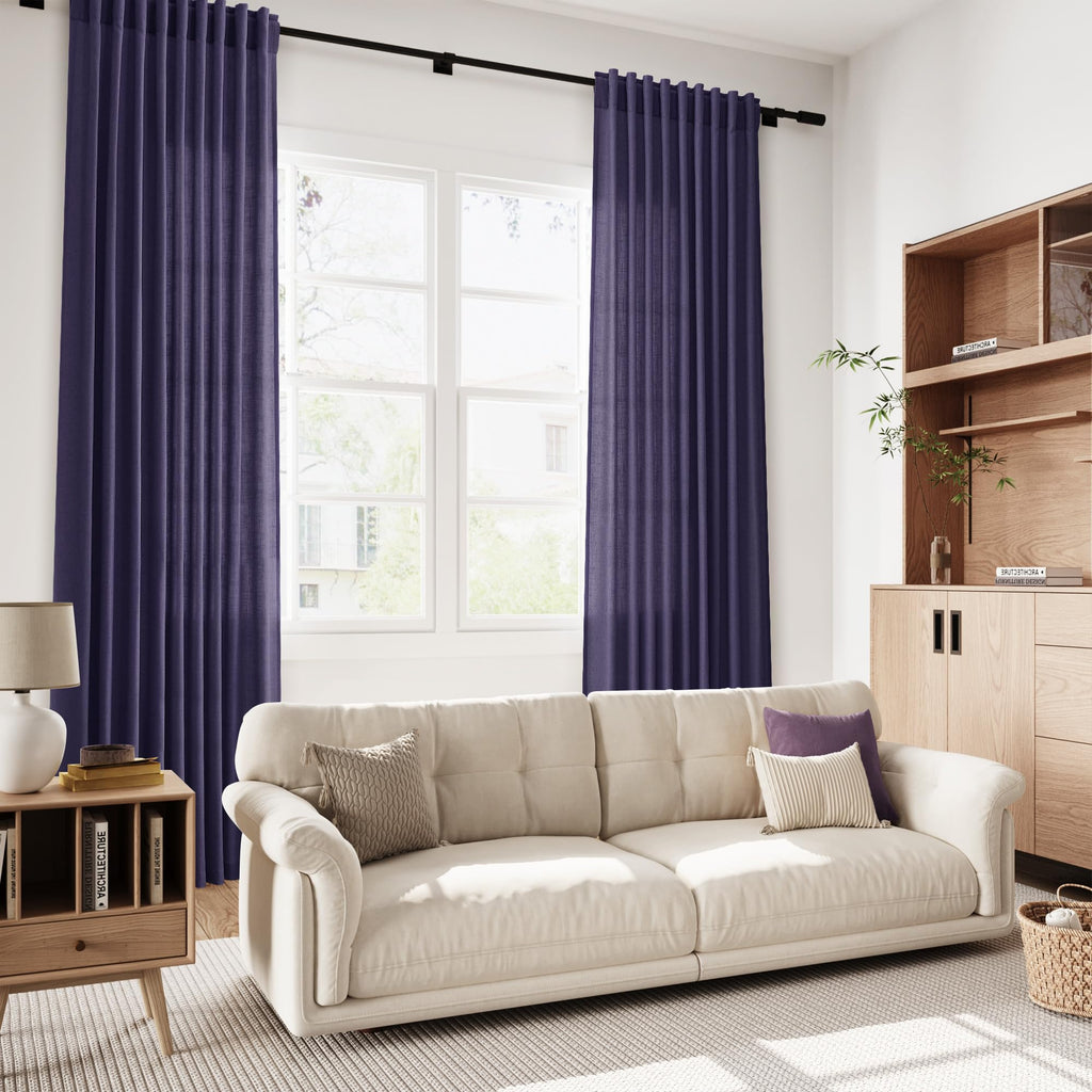 Purple Linen Blend Light Filtering Back Tab Curtains 108 Inches Long, Semi Sheer Privacy Drapes, 52x108 inch, 2