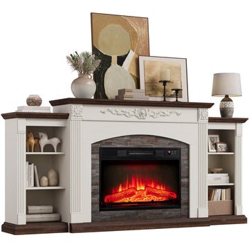 72" Electric Fireplace TV Stand for TVs Up to 85" with Mantel, White