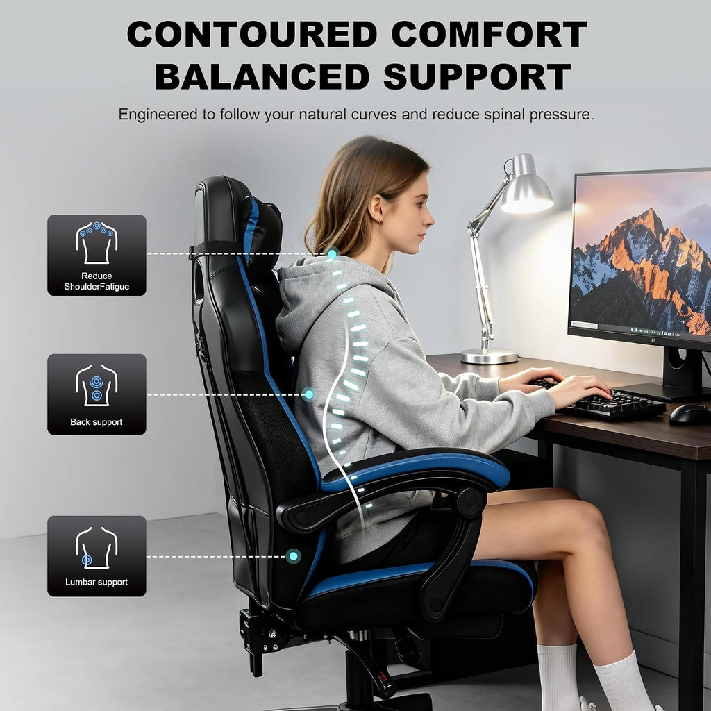 Ergonomic Big and Tall Gaming Chair 400lbs Heavy Duty Computer Office Desk Chair with Footrest, Comfortable Pocket