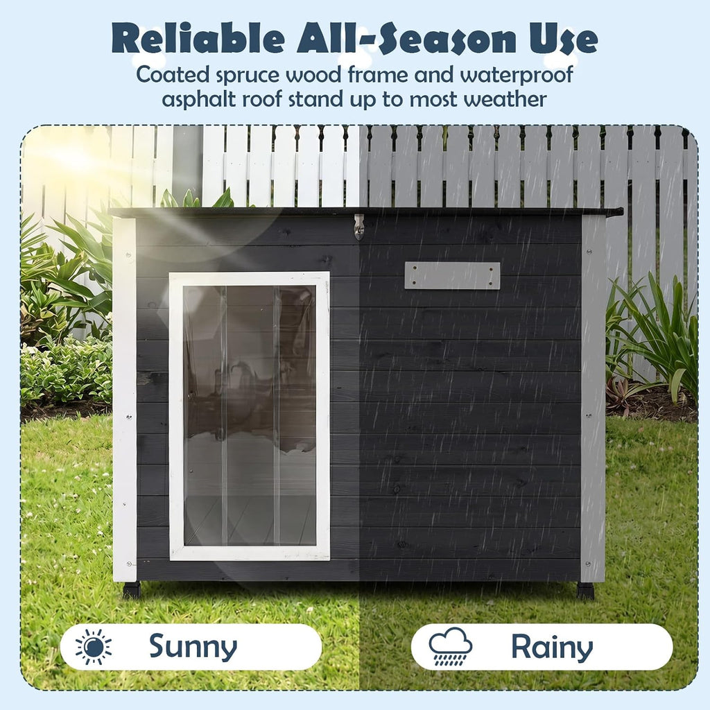 Large Wooden Dog House with Openable Asphalt Roof, 42.5" L