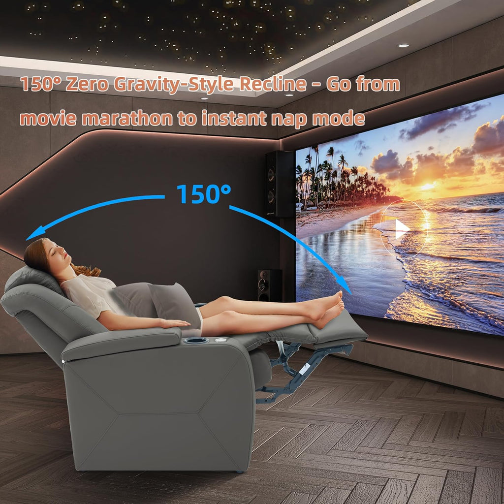 Home Theater Seating, Classic Series Leather Movie Theater Chairs, Power Headrest and Memory with C-Type USB Charger