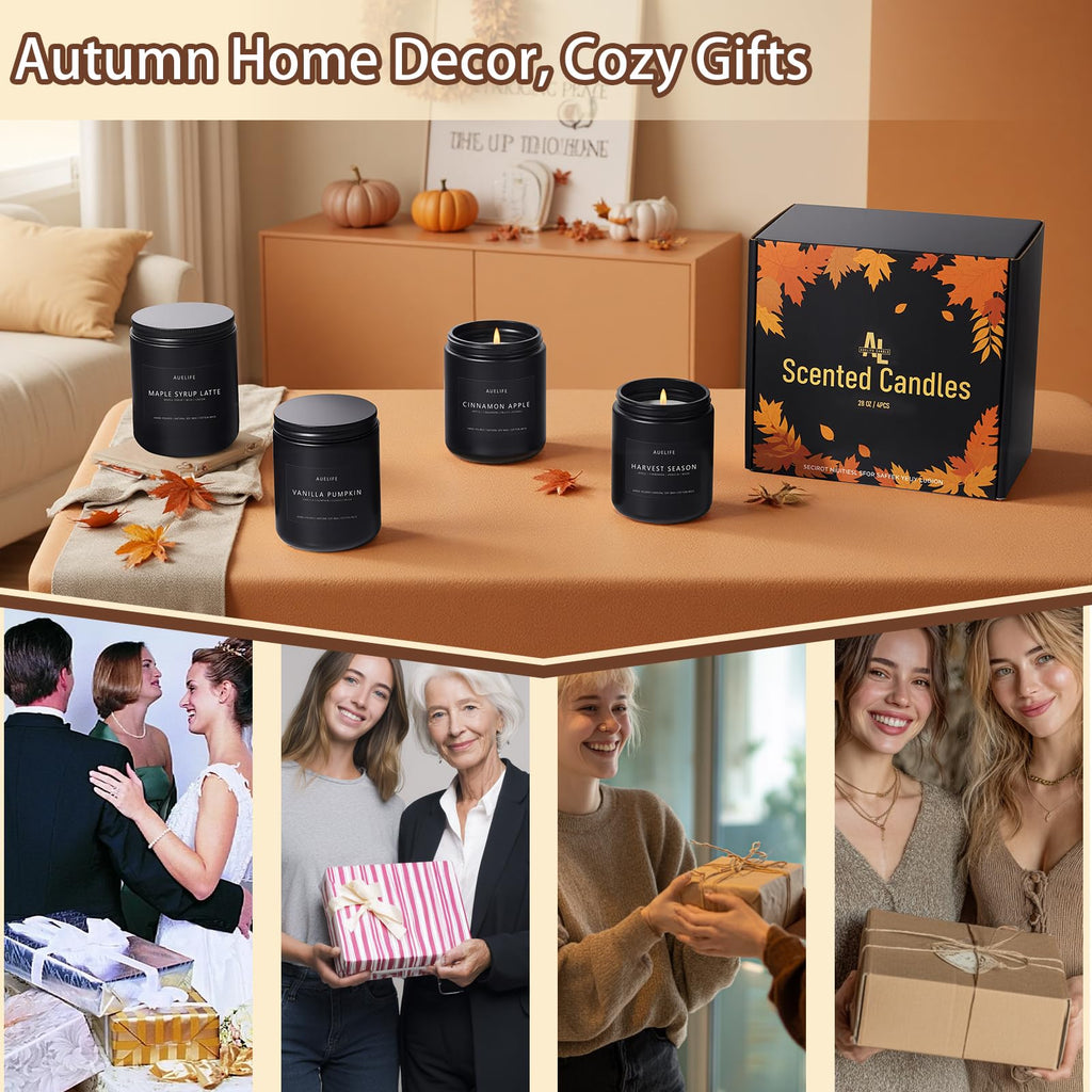 Fall Candle Set Scented, Soy Wax, 4 Pack 28 oz