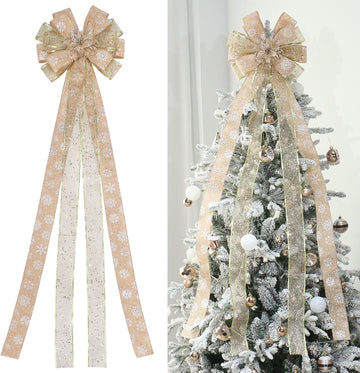 Gold Large Christmas Tree Bow Topper Decorations Indoor