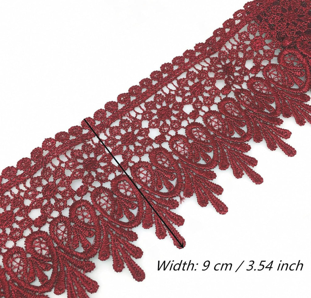 5 Yard Dark Red Floral Lace Edge Trim 9cm Ribbon Edging Trimmings