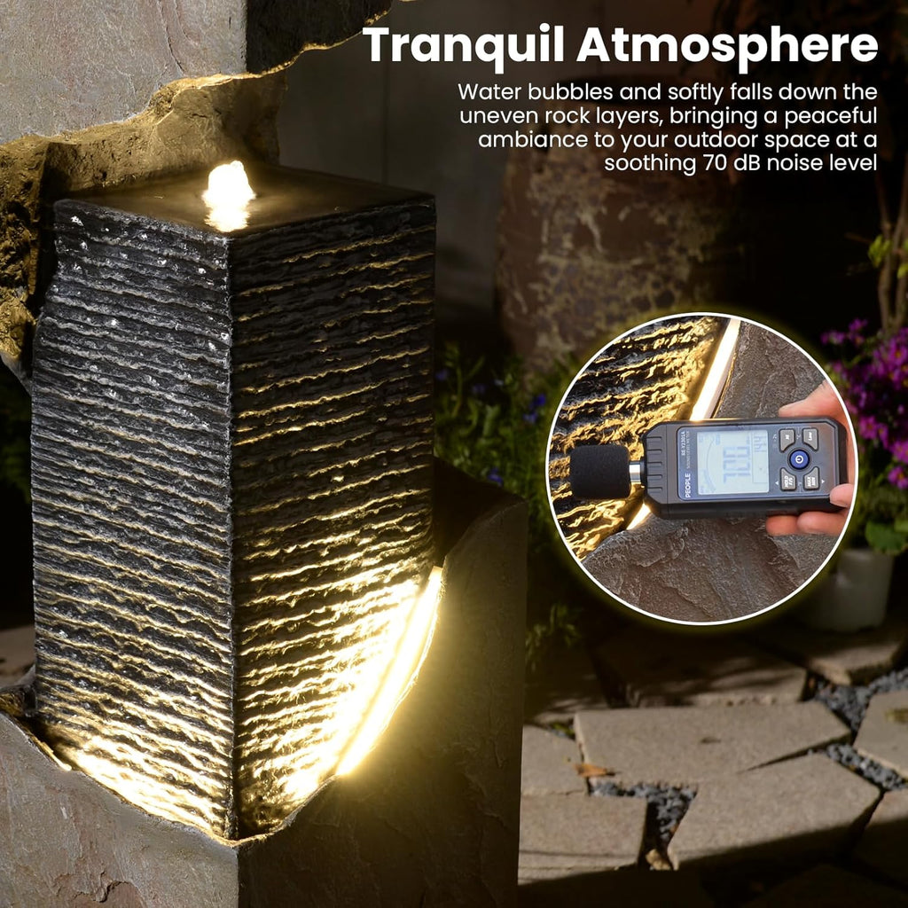 35.4" H Water Fall Fountains Indoor Waterfall Fountain Outdoor with LED Lights Floor-Standing for Outside Garden