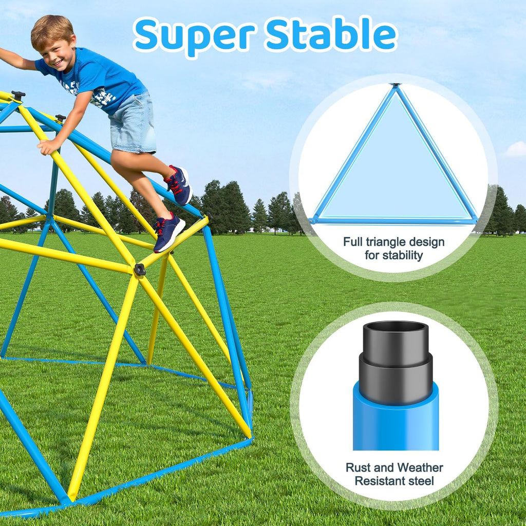 Climbing Dome with Rainbow Saucer Swing, 10FT Indoor Jungle Gym for Kids