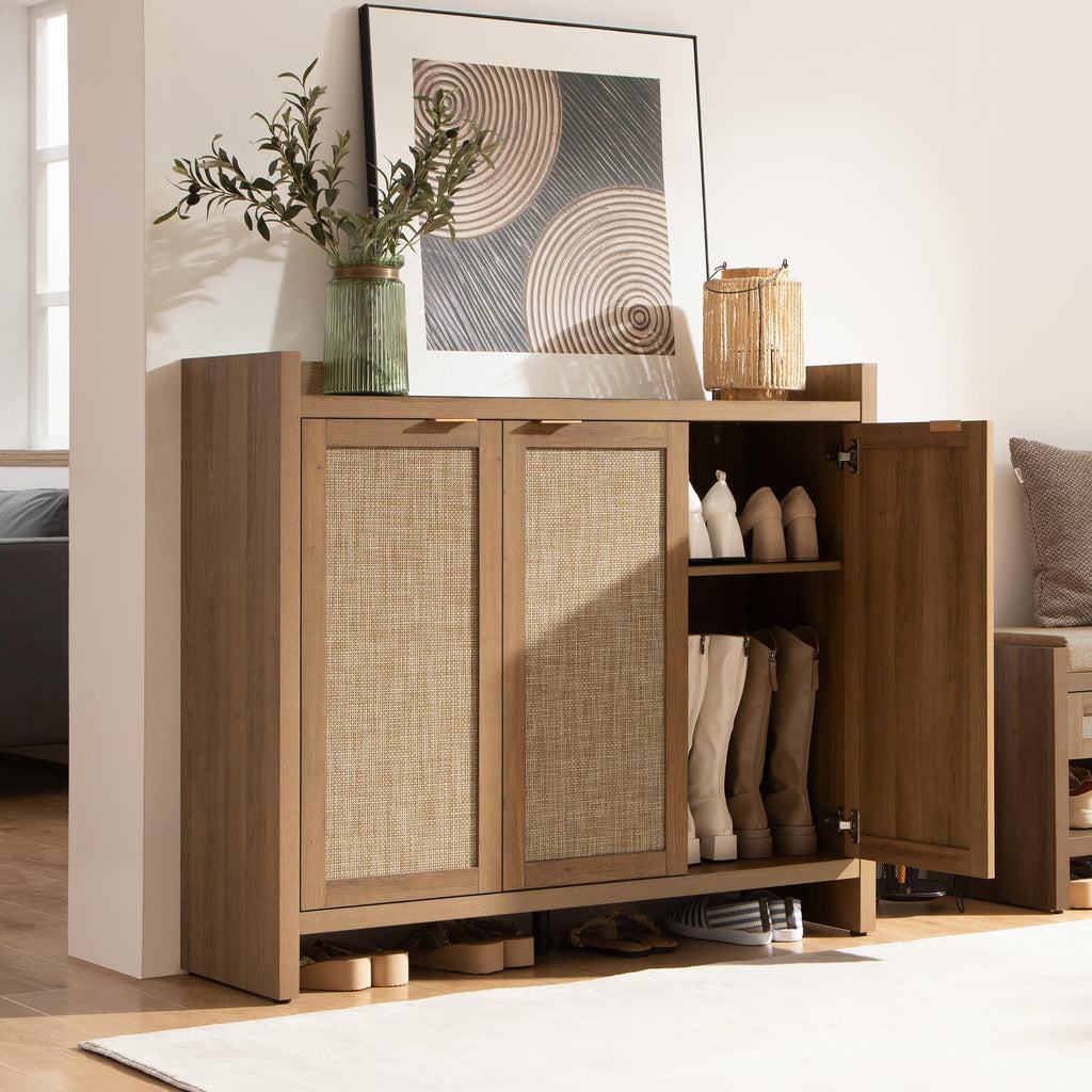 Shoe Storage Cabinet, 30 Pairs Rattan Shoe Cabinet