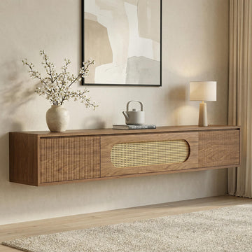 71'' Floating TV Stand Wall Mounted, Large Floating TV Stand, Fluted Floating Shelf for Under TV, Modern Media