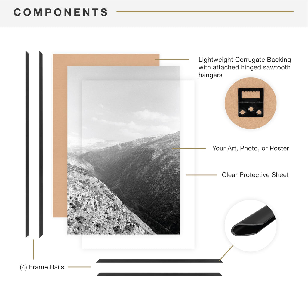 Original Poster Frame, 24x36, Black, Gallery Wall, 6-Pack