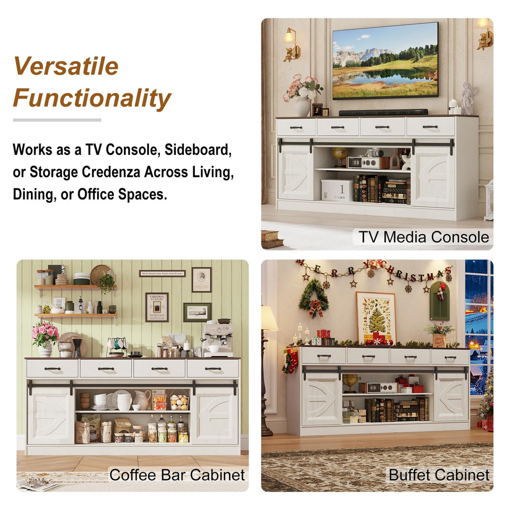 70" Large Farmhouse Tall TV Stand for 85/80/75/70 Inch TVs, 4 Drawers, White