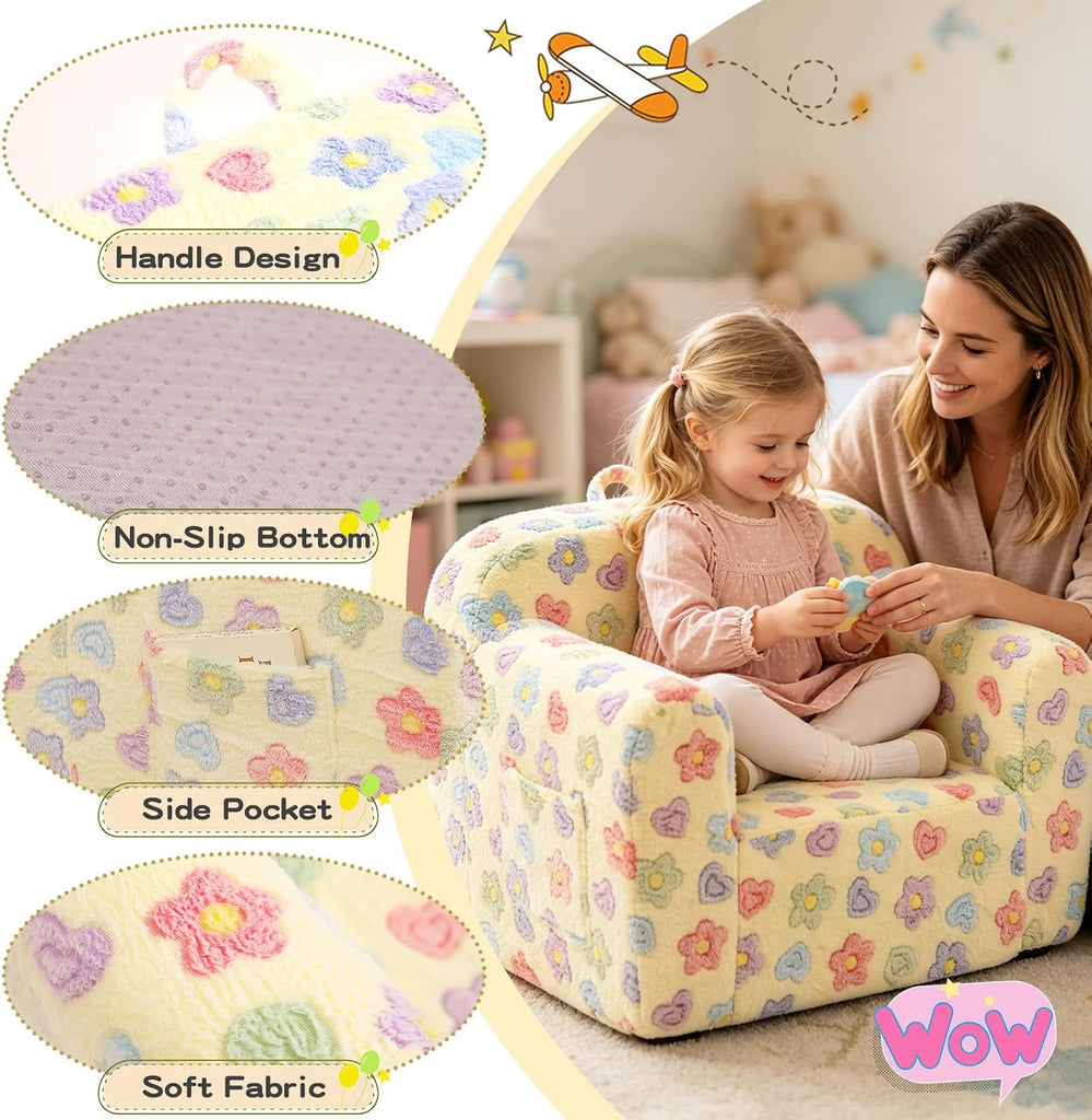 Kids Sofa, Childrens Couch with Carry Handle, Portable Toddler Foam Sofa Couch, Lightweight Kids Chair for Playroom