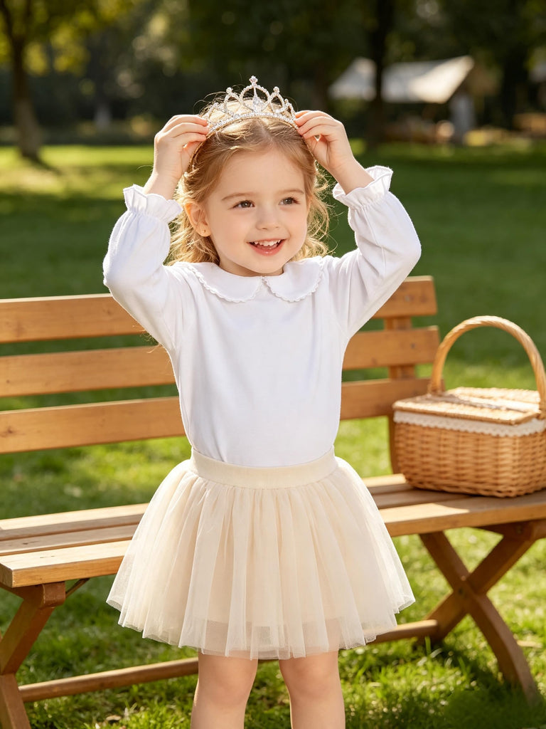 Baby Ruffle Blouse Toddler Girl Peter Pan Lace Collar T-Shirts Kids Solid Color Long Sleeve Tee Girls Casual