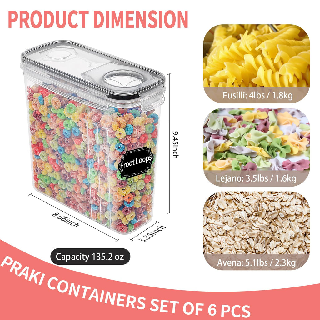 Large Dry Food Storage Containers with Lids, 6PCS Airtight Cereal Containers Storage Set, Leak-proof Canister Set