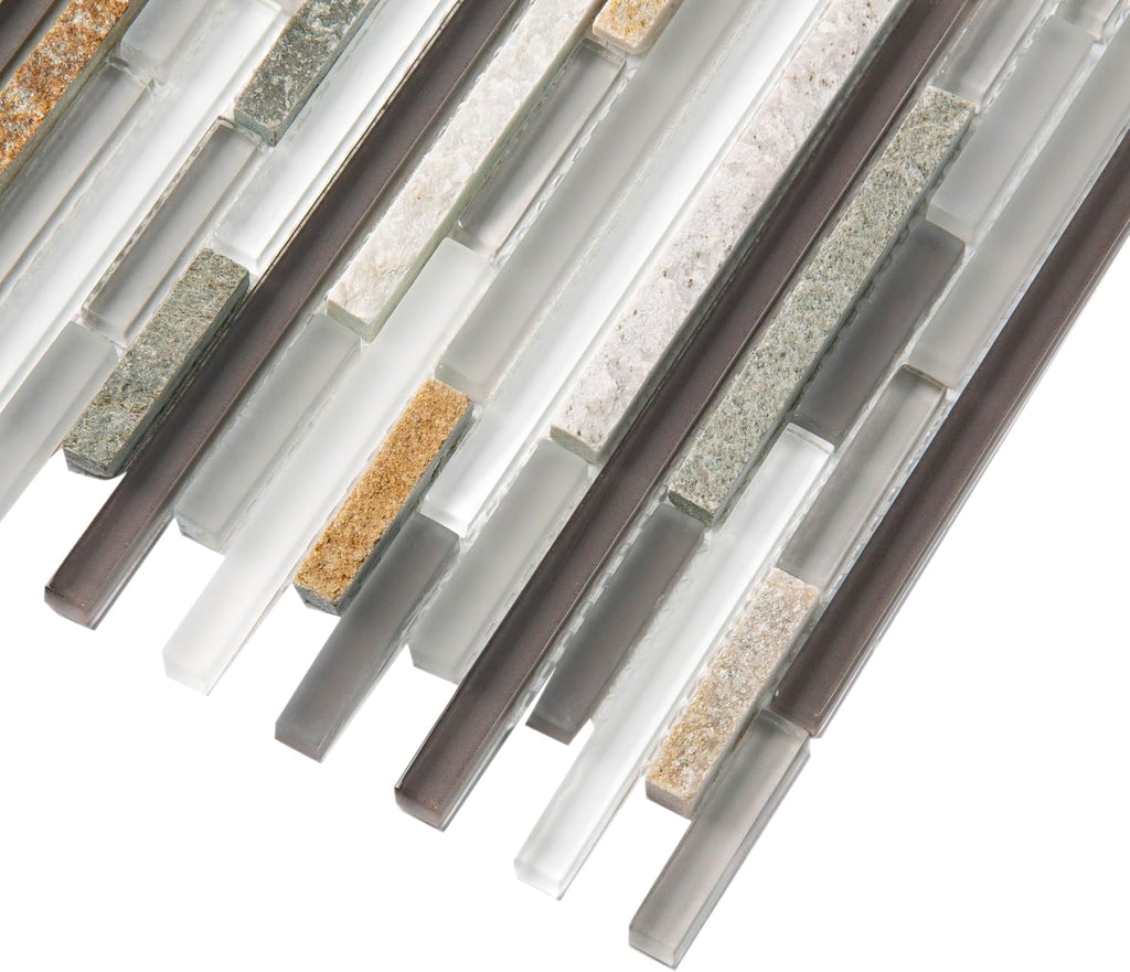 Linear Mosaic Stone Tile Gray & Black 11.8x11.8 Polished 4.83 sq ft 5-Pack | Mesh-backed natural marble. Kitchen