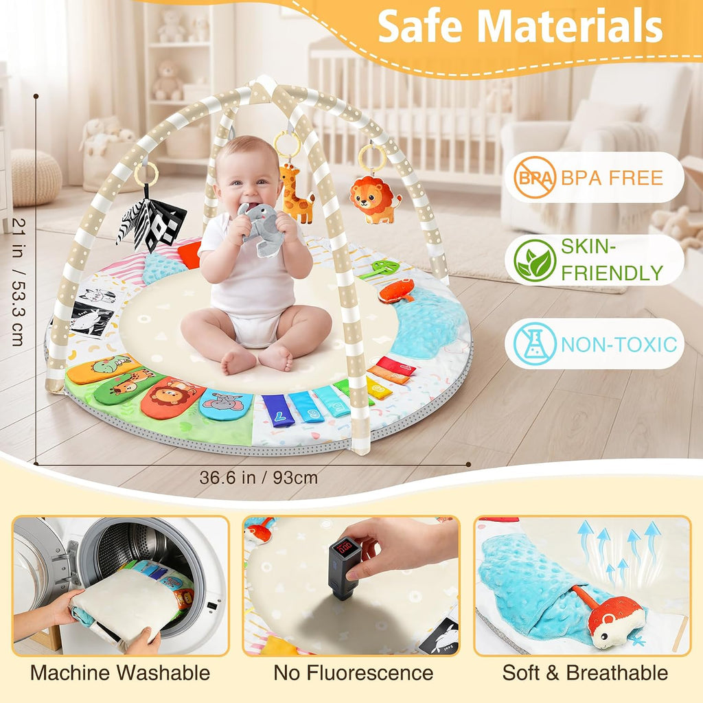 Baby Play Gym Mat Tummy Time Mat with 5 Sensory Toys for 0-18 Months