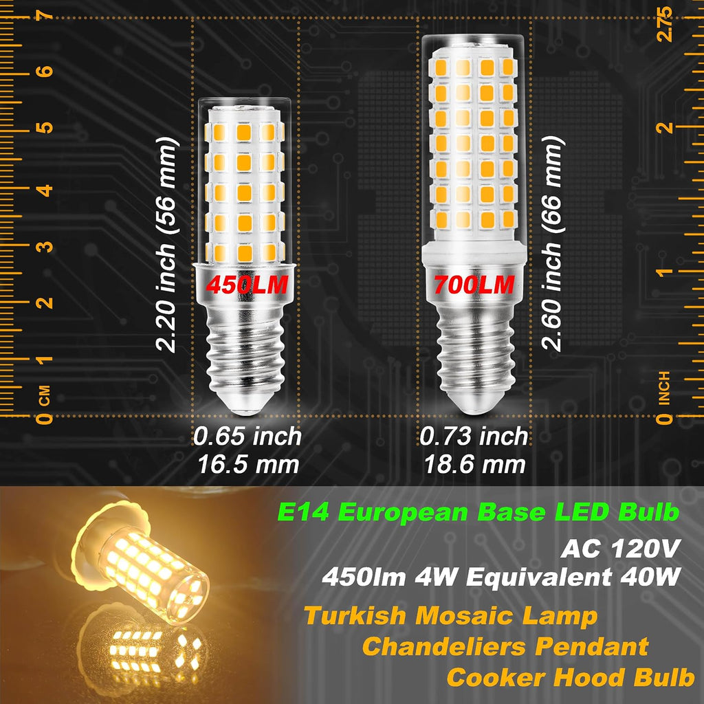 E14 LED Bulb AC100V-265V Warm White 2700K 4W T6 C7 European Base, 3 Pack