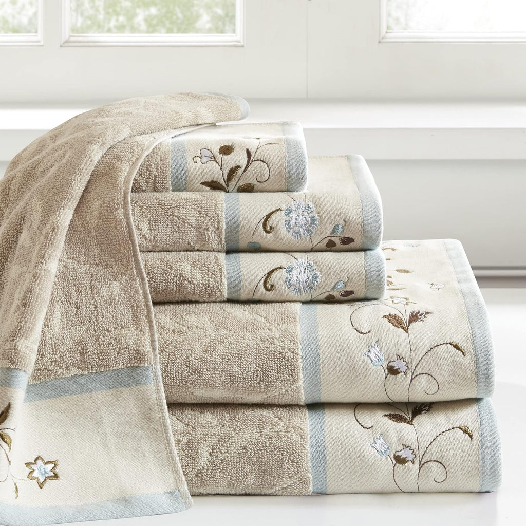 Park Serene 100% Cotton Bath Towel Set Luxurious Floral Decorative Towels Embroidered Cotton Jacquard Design Soft
