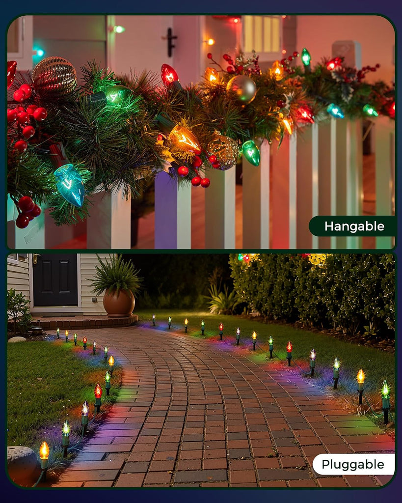 Christmas Pathway Lights Outdoor,25.7 Ft C9 Lights with 20 Multicolor Bulbs