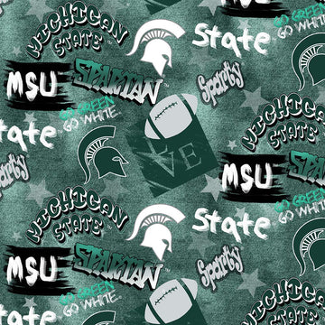 Michigan State MSU Spartans Cotton Fabric with Graffiti Print-Sold by The Full Yard