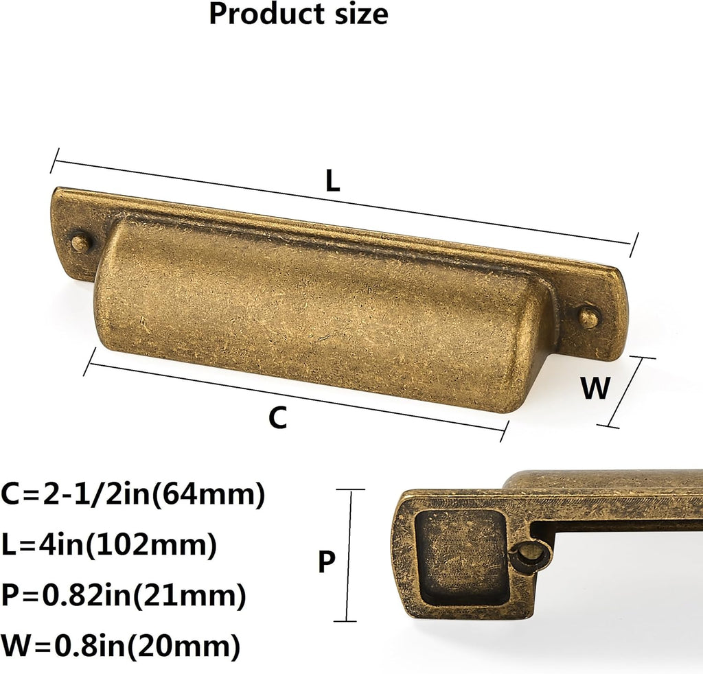 6 Pack Brass Cup Pulls 2-1/2"(64mm) Center to Center Drawer Pulls Antique Brass Cabinet Cup Pulls Kitchen Cabinet