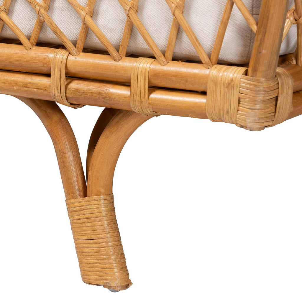 Akemi Handwoven Natural Rattan Daybed with Cushion - Boho Coastal Lounge Bed, or Sunroom