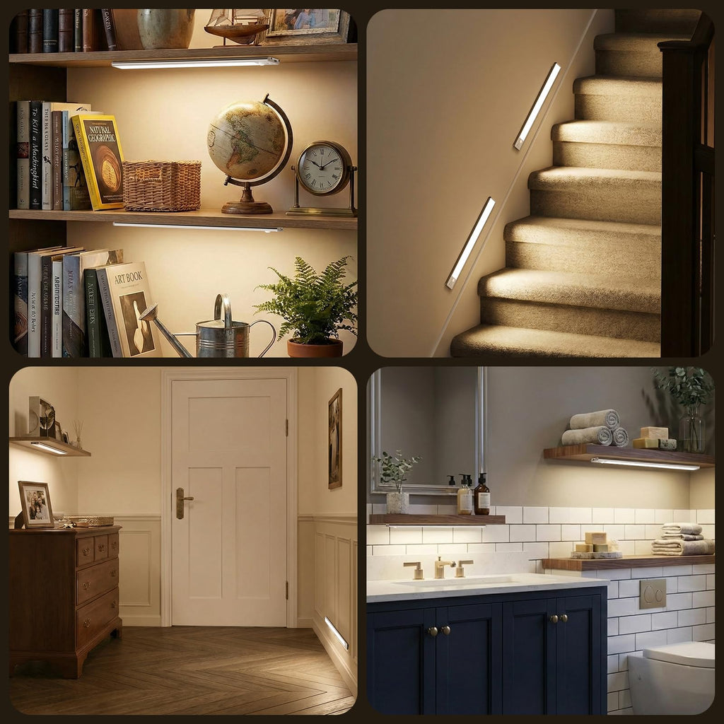 Motion Sensor Light Indoor, 80 LED Under Cabinet Lighting Battery Operated with 3 Color Temps, 1800mAh Rechargeable
