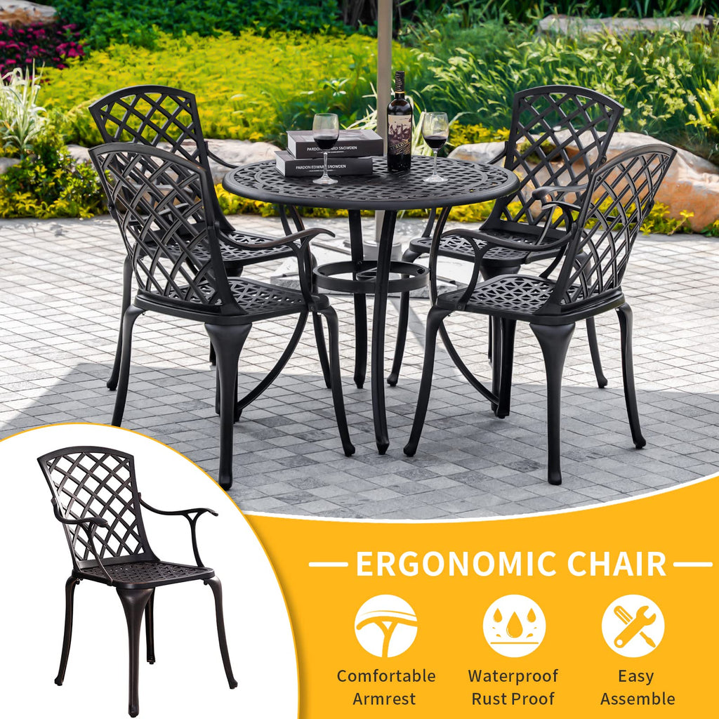 Patio Dining Chair Set 2, Aluminum Outdoor Bistro Chairs Bronze