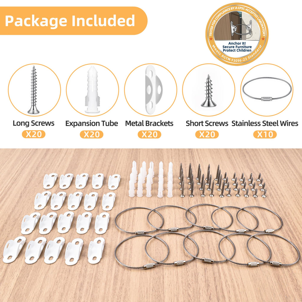 Furniture Anchors 10-Pack, Anti Tip Furniture Anchors for Baby Proofing, Extra-Strong Metal Wall Anchor Straps with