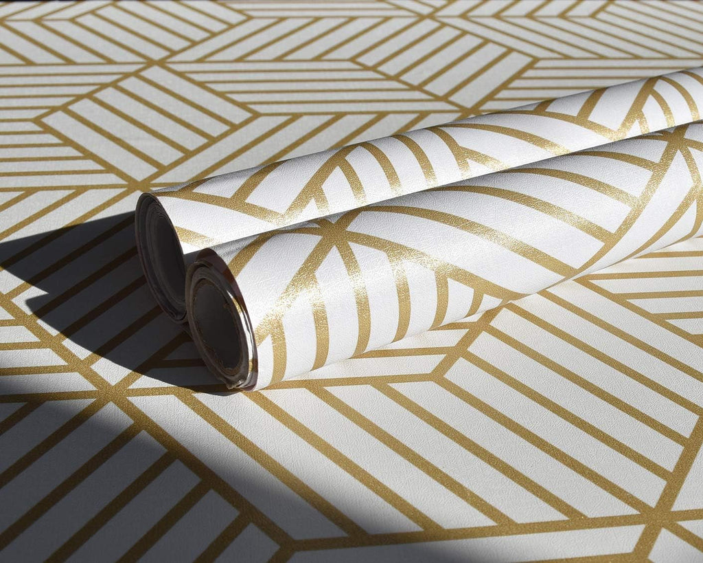 Geometric Contact Paper Peel and Stick Wallpaper Gold 17.7"×393" | Self Adhesive, Removable Wallpaper /Bathroom