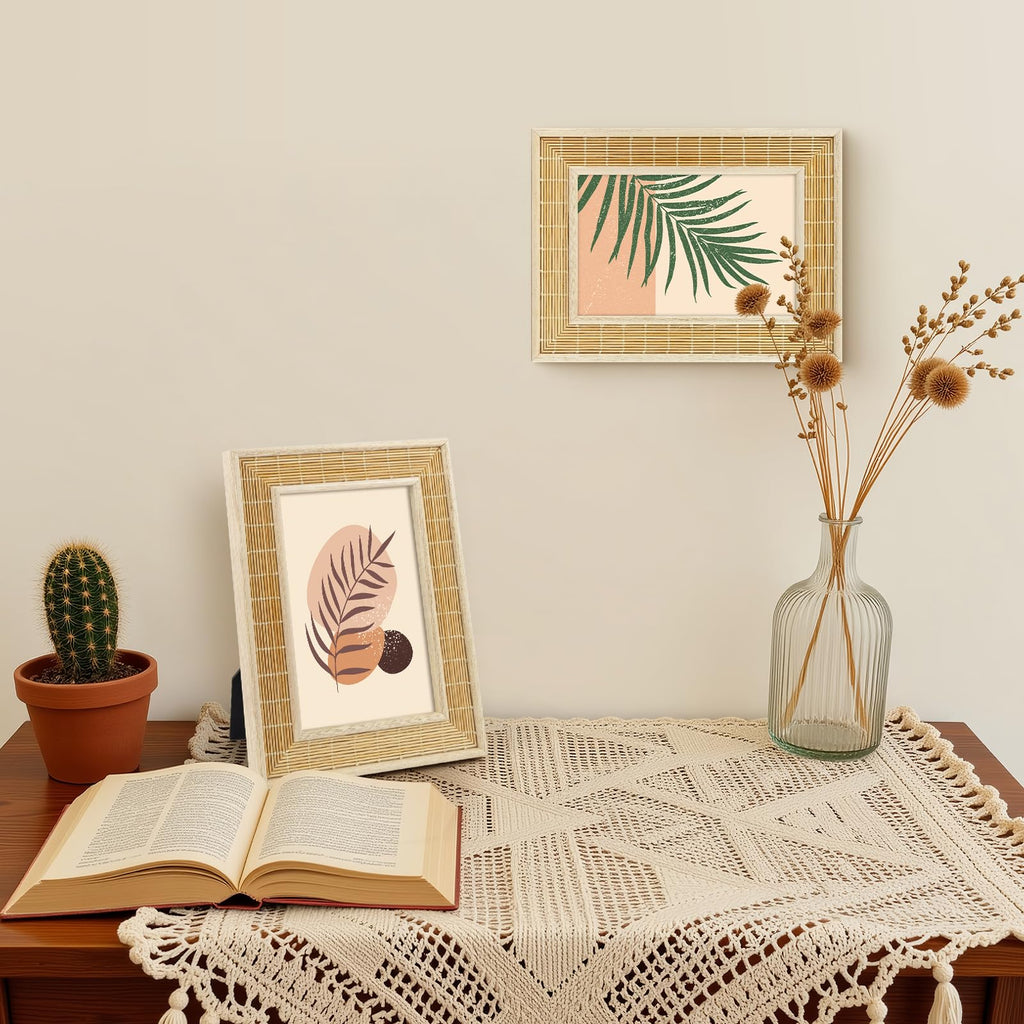 4x6 Bamboo Woven Picture Frame, Boho, Real Glass