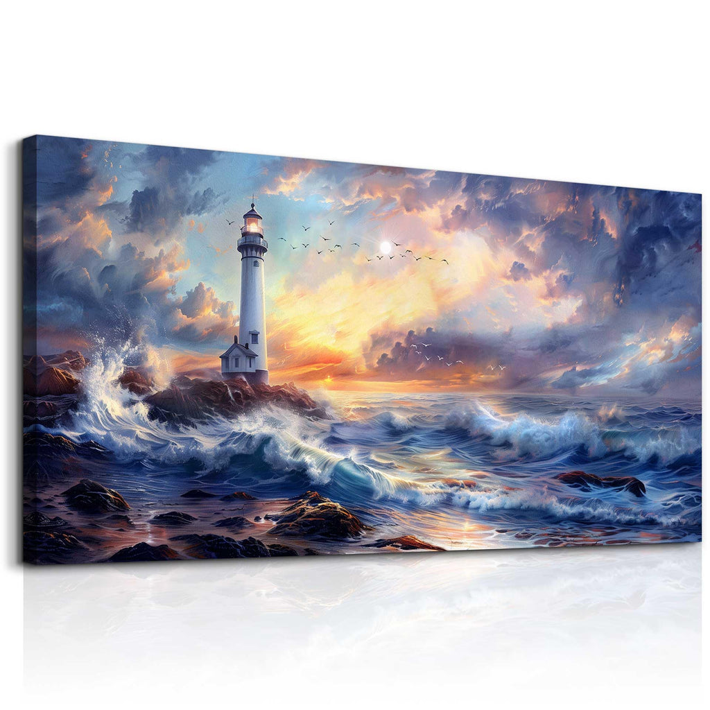Seaside Lighthouse Scenery painting Canvas Wall Art 20"X40"