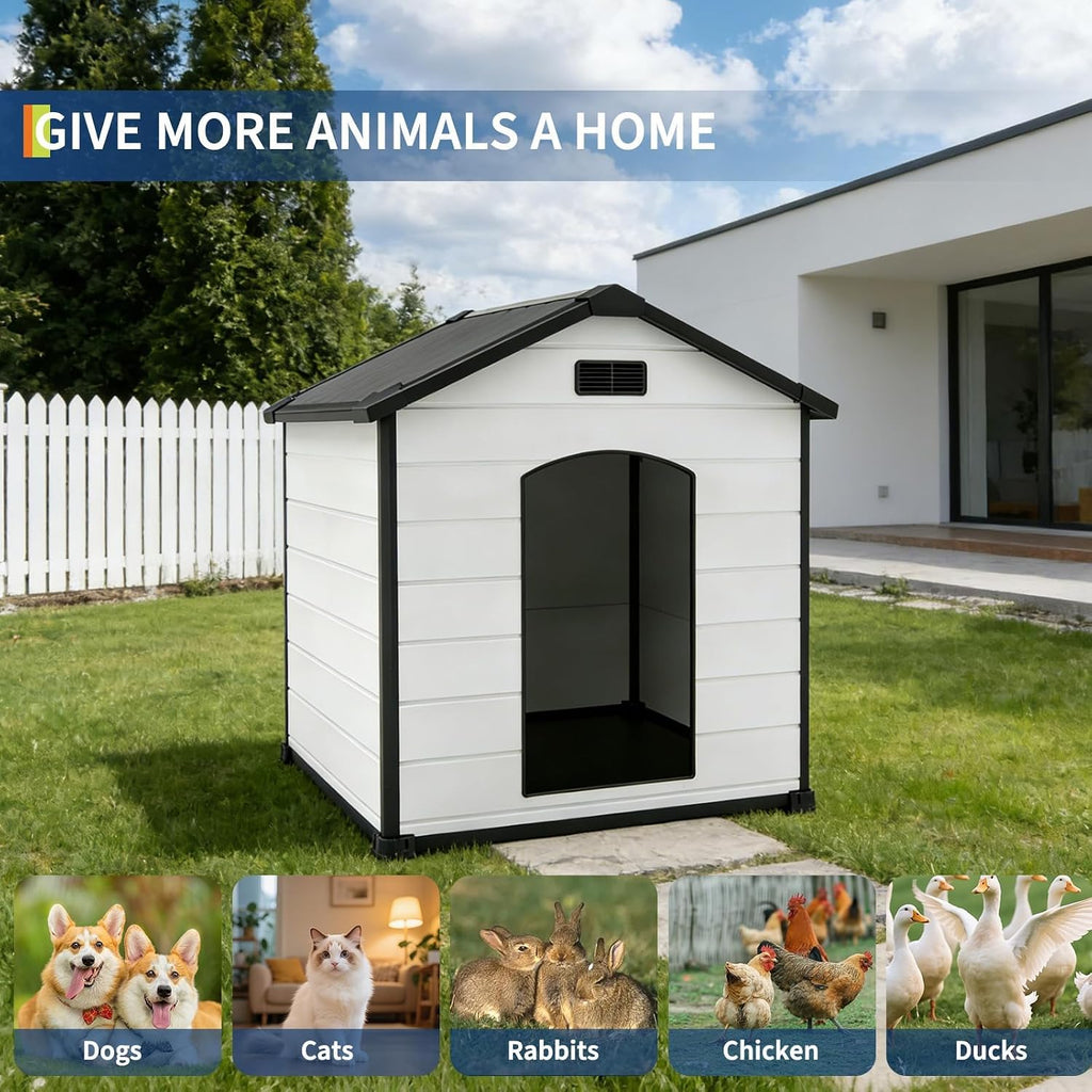 54" Large Dog House Outdoor, Waterproof Durable Resin Dog Kennel