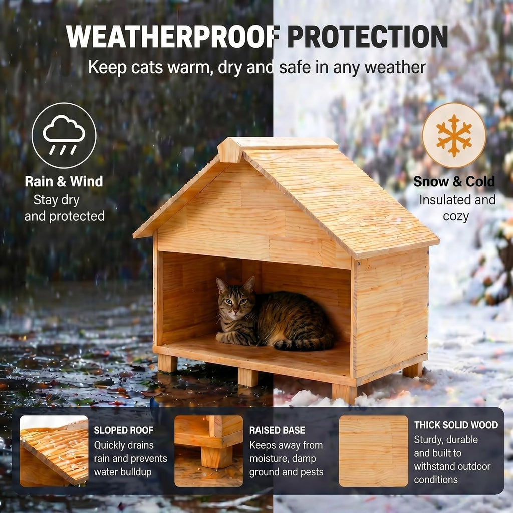 Wooden Cat House for Outside Waterproof 35.4 × 22 × 22 Inch