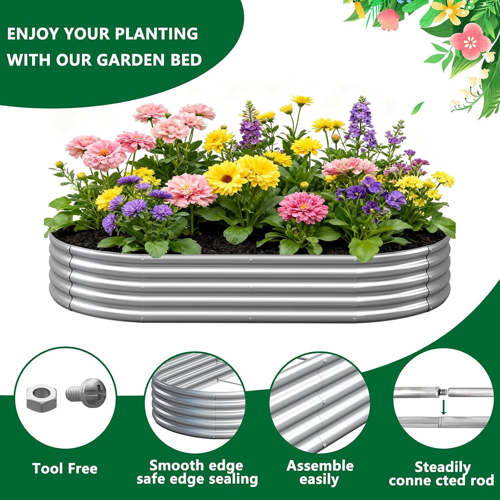 2 Pack Galvanized Raised Garden Bed Metal Oval Raised Garden Beds Outdoor Planter Box for Vegetables (8x4x1FT, Silver)