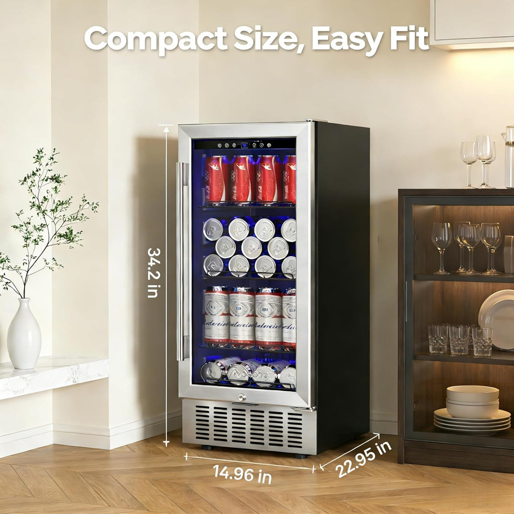 Beverage Cooler 15 Inch Hold 120 Cans,Under Counter/Freestanding Beverage Refrig