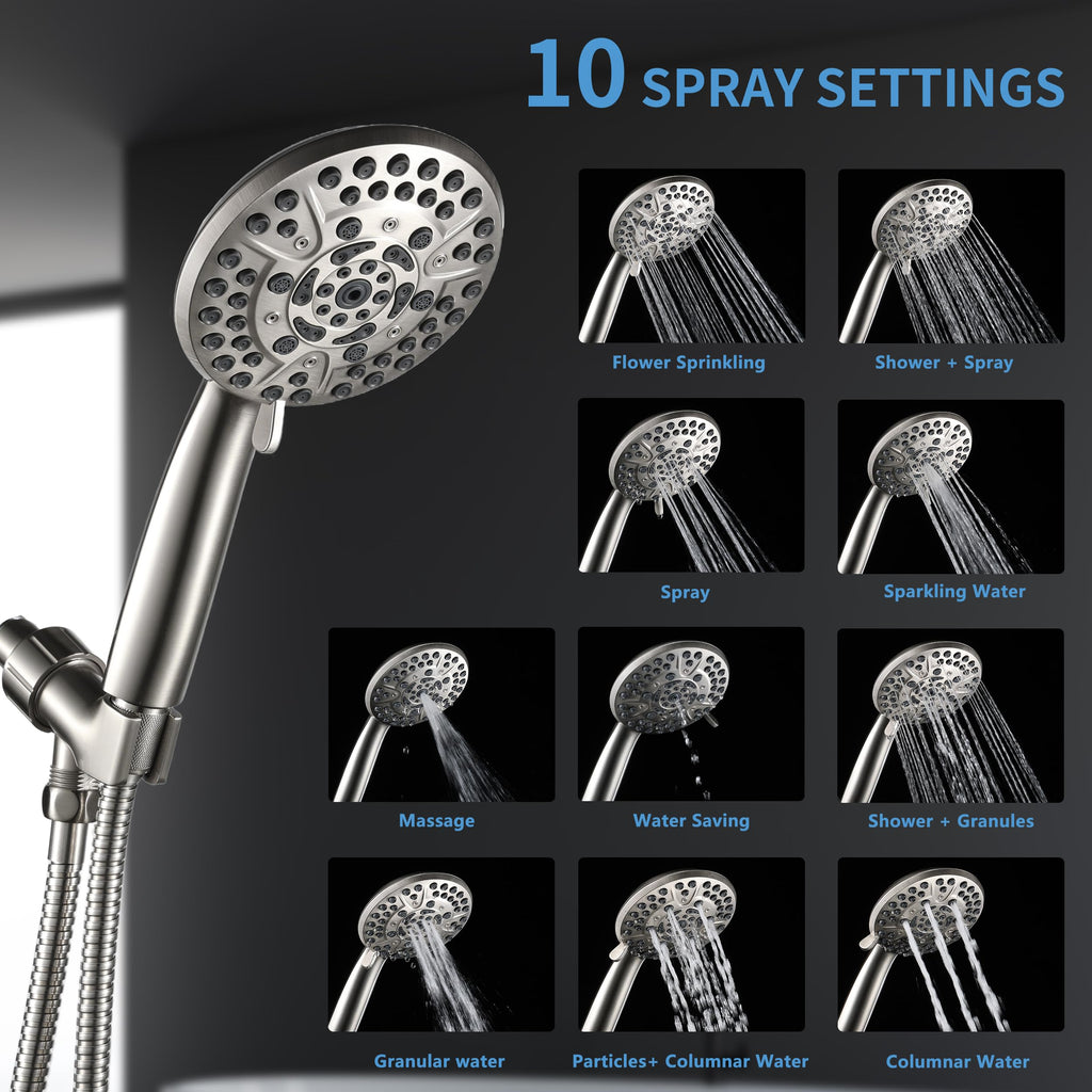 10 Spray Shower Head with Handheld, High Pressure shower heads with Handheld Spray Combo, Hand Held Shower Head with 60