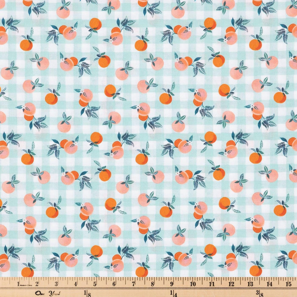 Gingham & Peaches Cotton Calico Fabric, 2 Yards