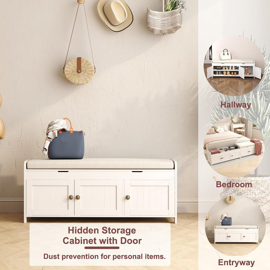 41.3" Shoe Bench with Lift Top Storage, Entryway Bench with Cushioned Seat, Wooden End of Bed Bench, Shoe Cabinet