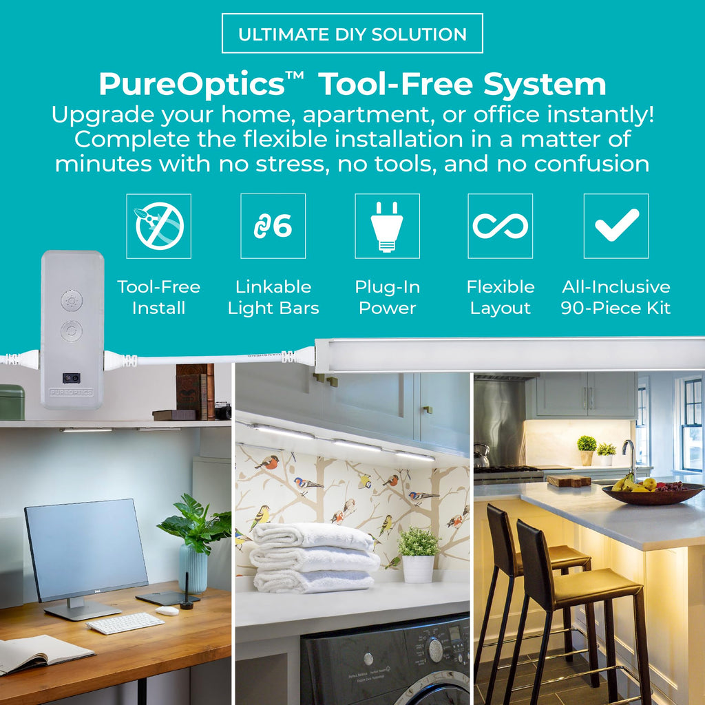 Works with Alexa Smart Under Cabinet Lighting Kit, Adjustable LEDs, (6) 9" Bars, White