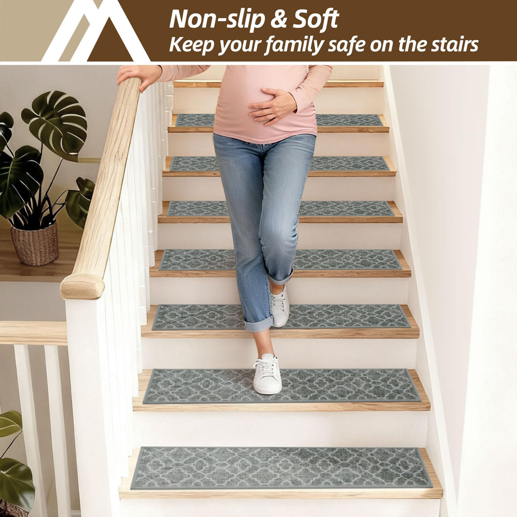 Stair Treads for Wooden Steps Indoor with TPE Backing, 15Pcs